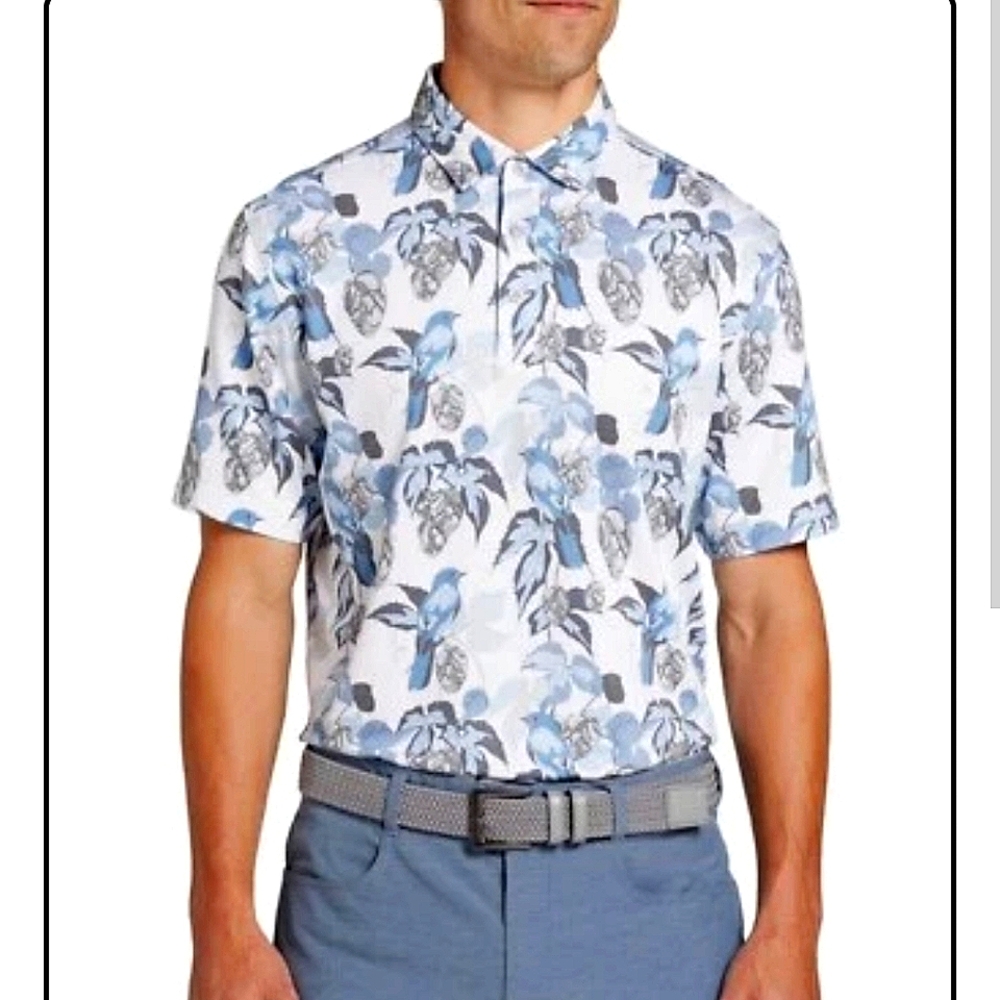 Walter Hagen NWT Golf Dri Fit Polo Mens, Floral Bird Bluejay 11 Majors Shirt XL - Picture 1 of 12
